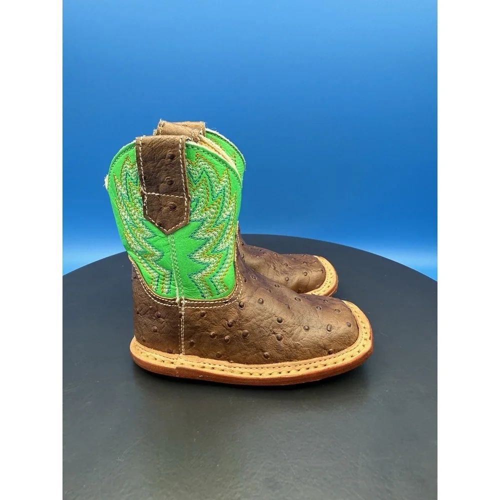 Roper Infant Boys Cowbabies Buddy Size 2 Green Western Boot Broad Square Toe